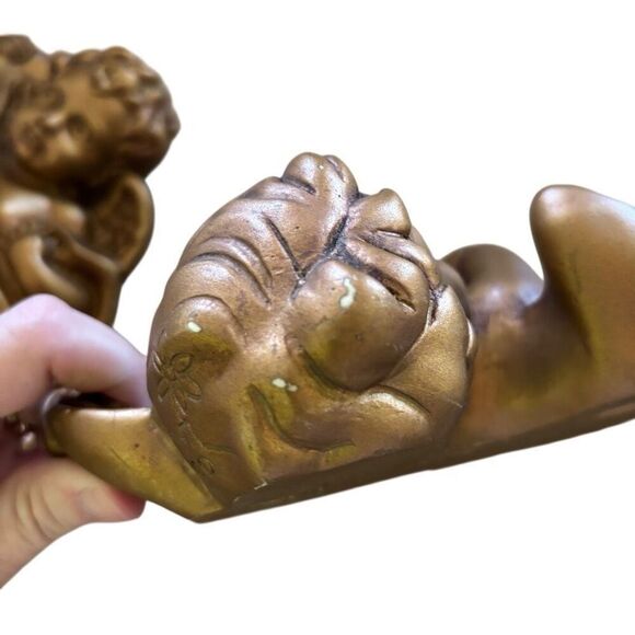 Homco Wall Hanging Cherub Angels #1120 Hollywood Regency Gold 1965 - Picture 7 of 9